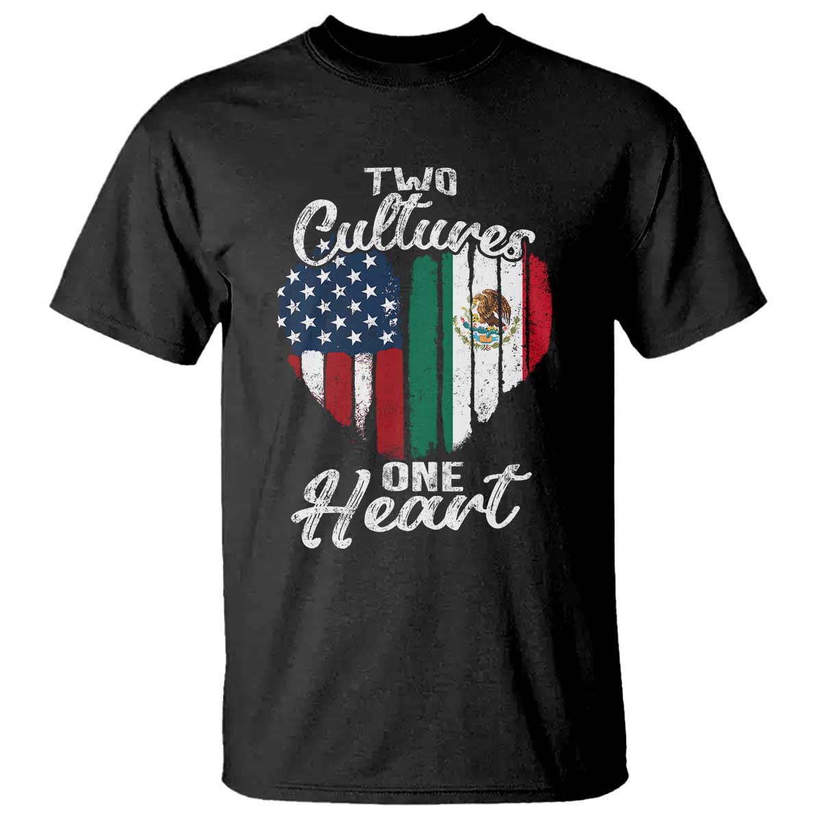 Mexican Roots T Shirt Mexican American Flag Two Cultures One Heart TS10 Black Print Your Wear
