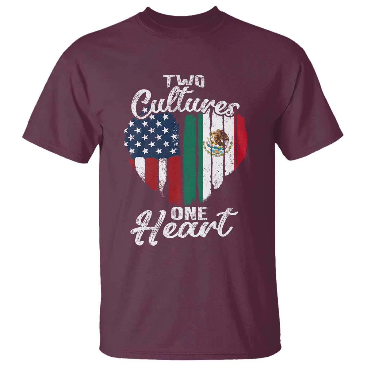 Mexican Roots T Shirt Mexican American Flag Two Cultures One Heart TS10 Maroon Print Your Wear