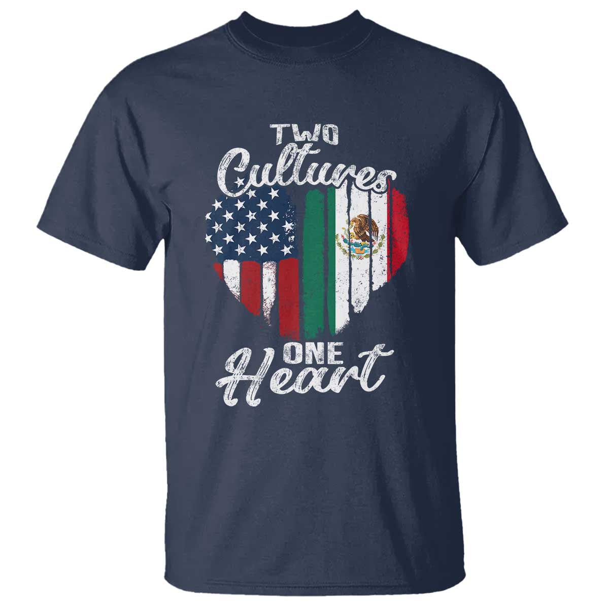 Mexican Roots T Shirt Mexican American Flag Two Cultures One Heart TS10 Navy Print Your Wear