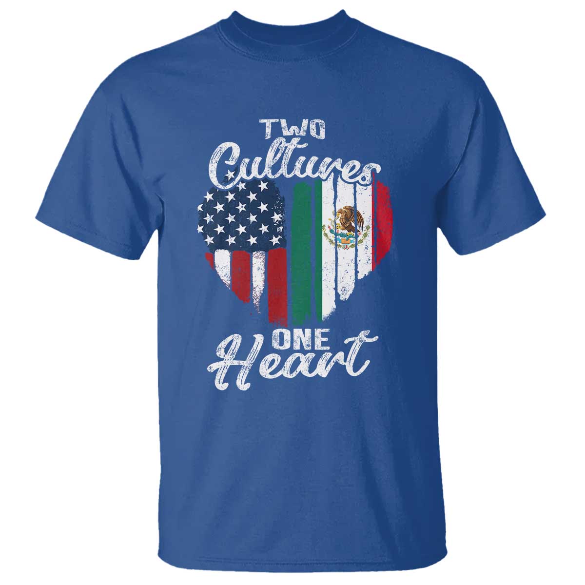 Mexican Roots T Shirt Mexican American Flag Two Cultures One Heart TS10 Royal Blue Print Your Wear