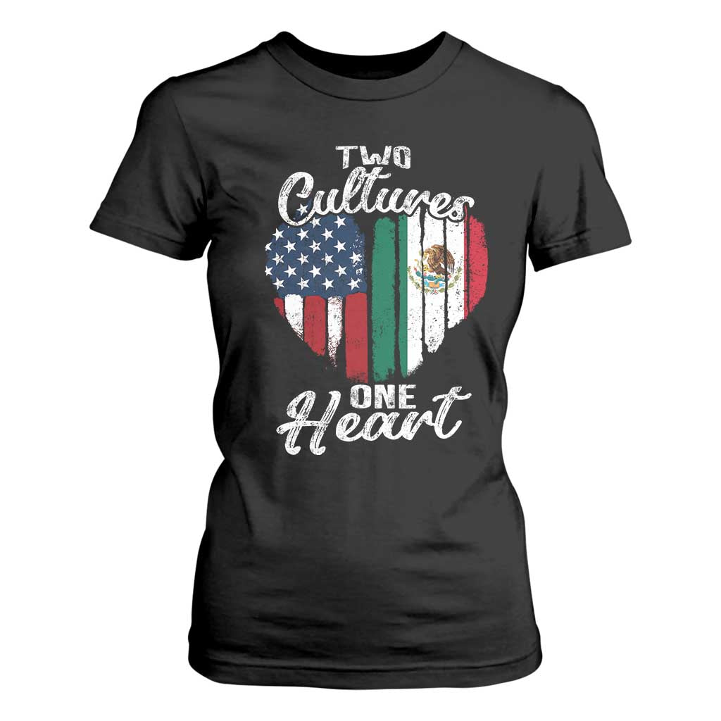 Mexican Roots T Shirt For Women Mexican American Flag Two Cultures One Heart TS10 Black Print Your Wear
