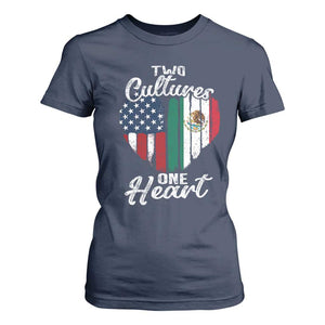 Mexican Roots T Shirt For Women Mexican American Flag Two Cultures One Heart TS10 Navy Print Your Wear