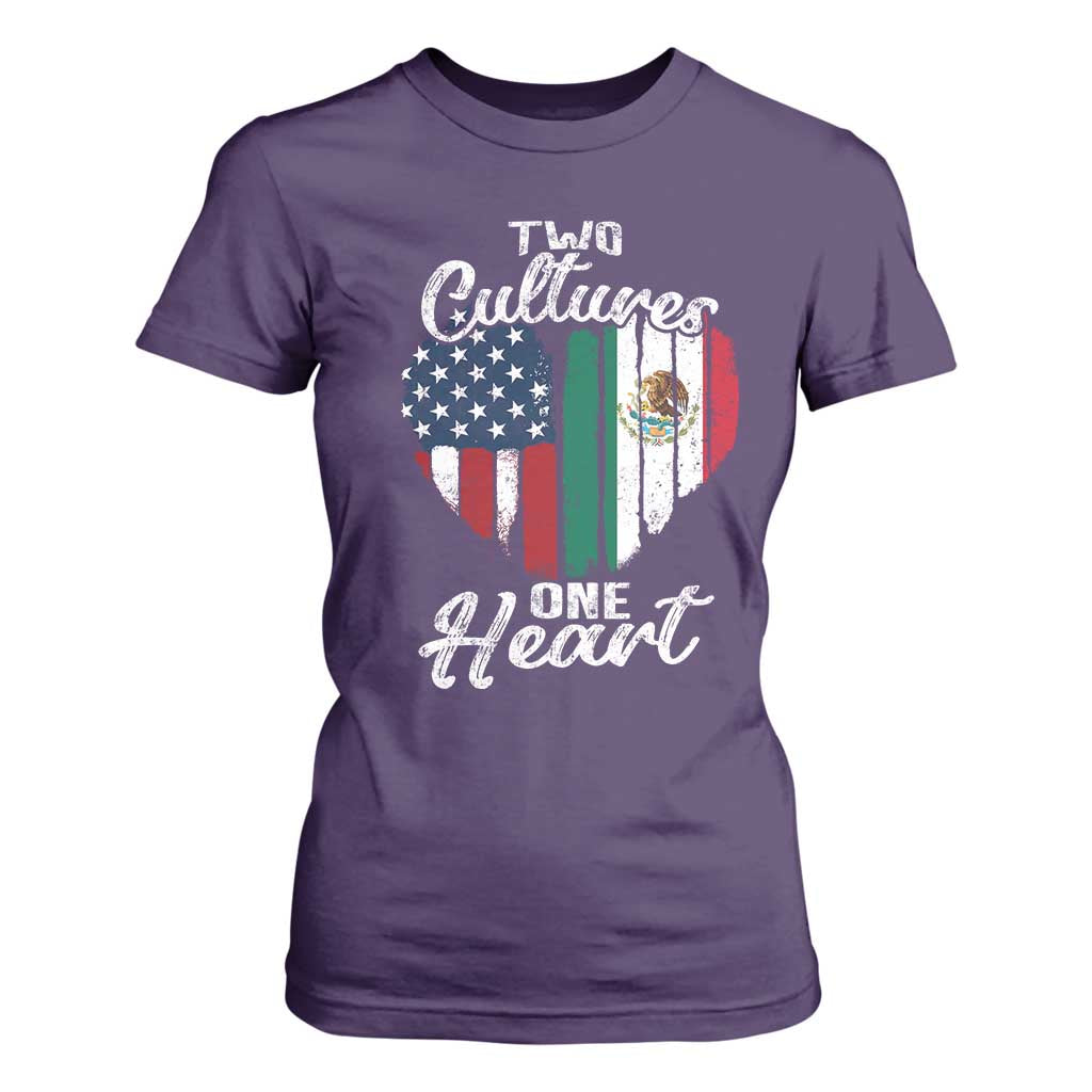 Mexican Roots T Shirt For Women Mexican American Flag Two Cultures One Heart TS10 Purple Print Your Wear