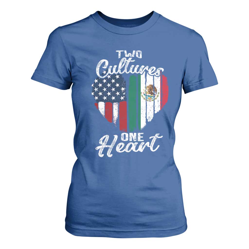 Mexican Roots T Shirt For Women Mexican American Flag Two Cultures One Heart TS10 Royal Blue Print Your Wear