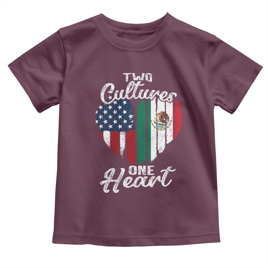 Mexican Roots Toddler T Shirt Mexican American Flag Two Cultures One Heart TS10 Maroon Print Your Wear