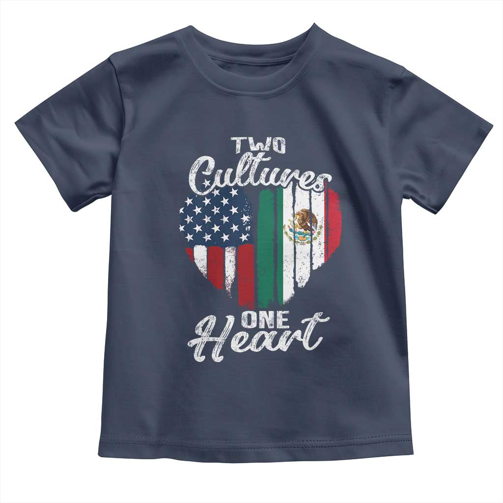 Mexican Roots Toddler T Shirt Mexican American Flag Two Cultures One Heart TS10 Navy Print Your Wear