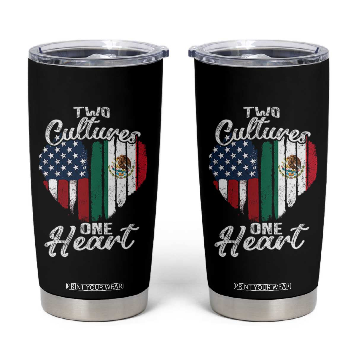 Mexican Roots Tumbler Cup Mexican American Flag Two Cultures One Heart TS10 Black Print Your Wear