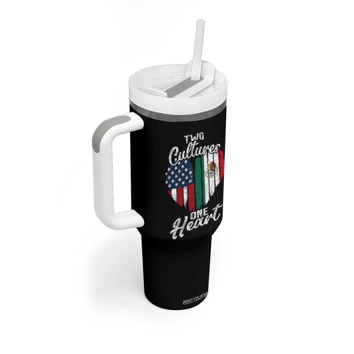 Mexican Roots Tumbler With Handle Mexican American Flag Two Cultures One Heart TS10 Print Your Wear