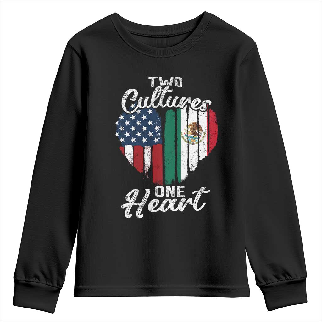 Mexican Roots Youth Sweatshirt Mexican American Flag Two Cultures One Heart TS10 Black Print Your Wear