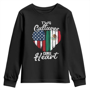 Mexican Roots Youth Sweatshirt Mexican American Flag Two Cultures One Heart TS10 Black Print Your Wear