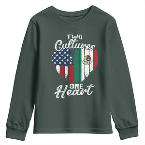 Mexican Roots Youth Sweatshirt Mexican American Flag Two Cultures One Heart TS10 Dark Forest Green Print Your Wear