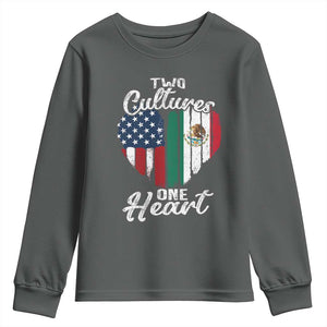 Mexican Roots Youth Sweatshirt Mexican American Flag Two Cultures One Heart TS10 Dark Heather Print Your Wear