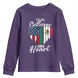 Mexican Roots Youth Sweatshirt Mexican American Flag Two Cultures One Heart TS10 Purple Print Your Wear