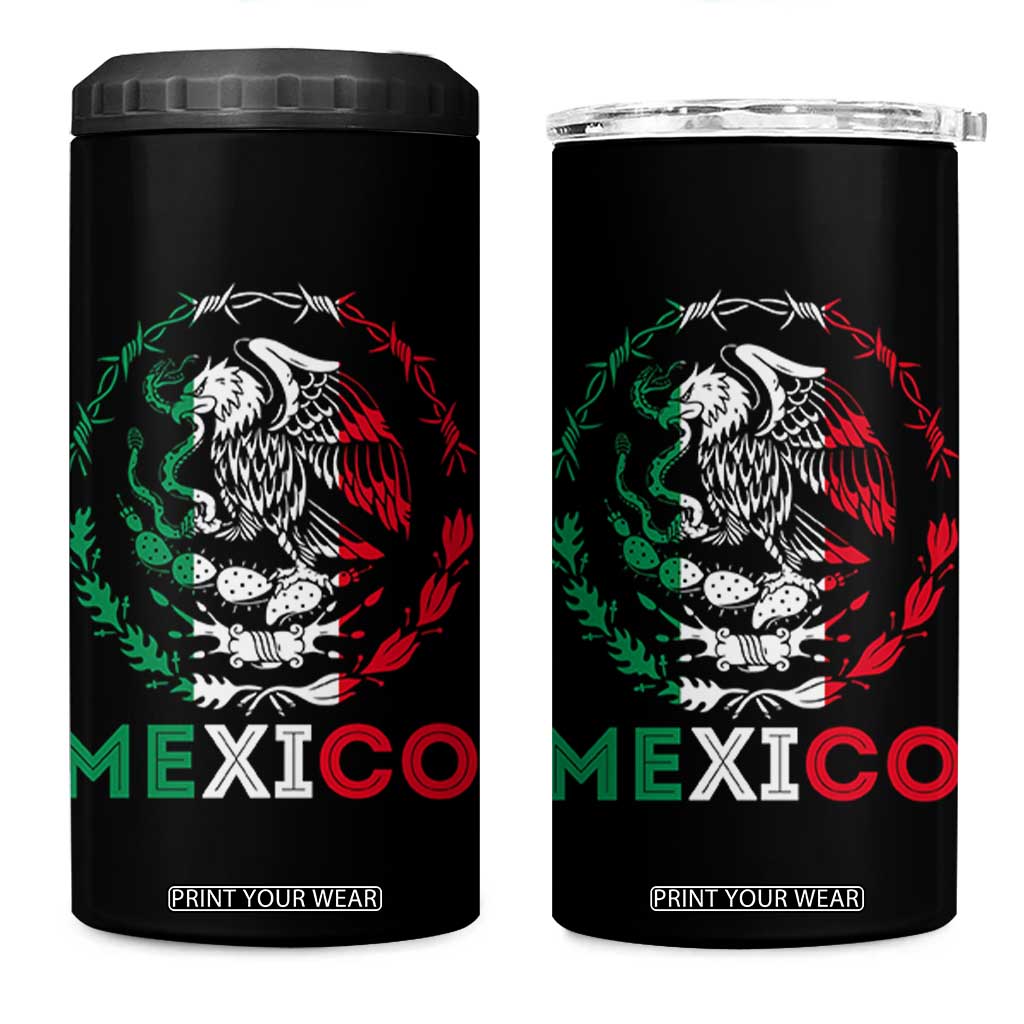 Mexico Coat of Arms 4 in 1 Can Cooler Tumbler Eagle Mexican Flag Mexico Heritage Roots TS10 One Size: 16 oz Black Print Your Wear