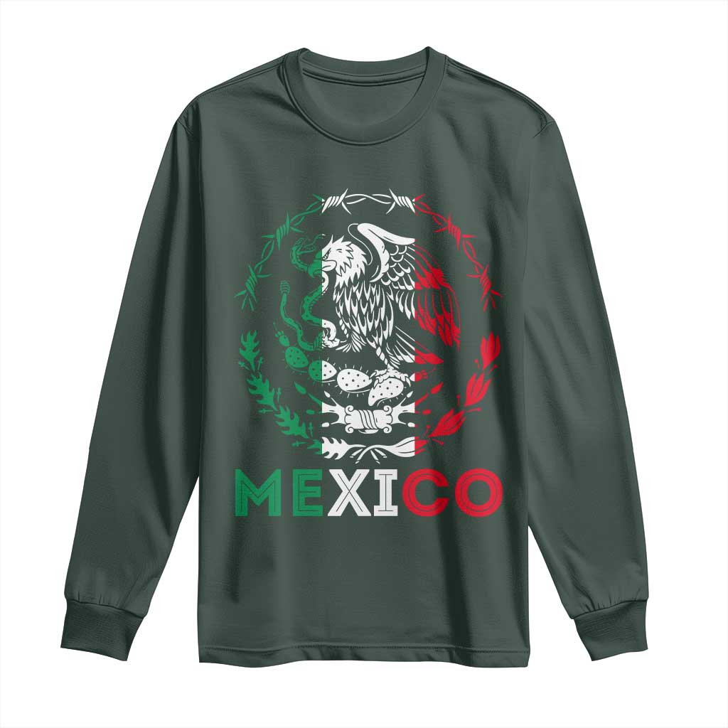 Mexico Coat of Arms Long Sleeve Shirt Eagle Mexican Flag Mexico Heritage Roots TS10 Dark Forest Green Print Your Wear