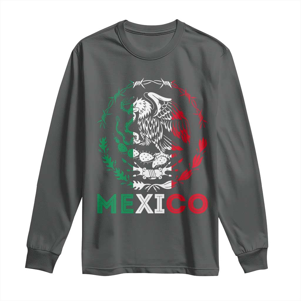 Mexico Coat of Arms Long Sleeve Shirt Eagle Mexican Flag Mexico Heritage Roots TS10 Dark Heather Print Your Wear