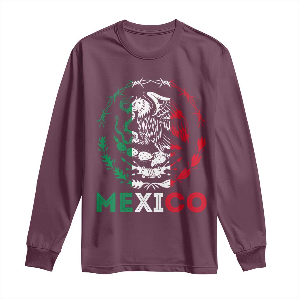 Mexico Coat of Arms Long Sleeve Shirt Eagle Mexican Flag Mexico Heritage Roots TS10 Maroon Print Your Wear
