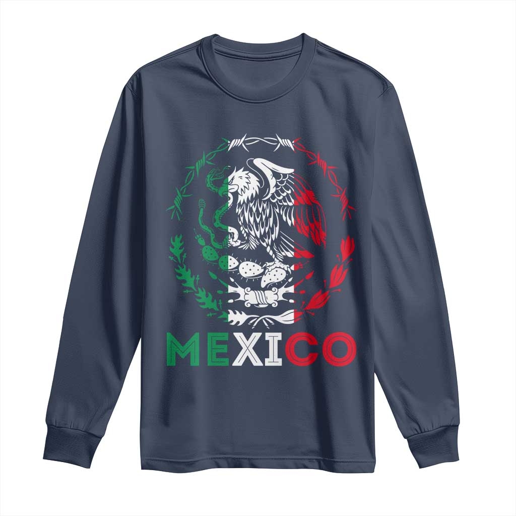 Mexico Coat of Arms Long Sleeve Shirt Eagle Mexican Flag Mexico Heritage Roots TS10 Navy Print Your Wear