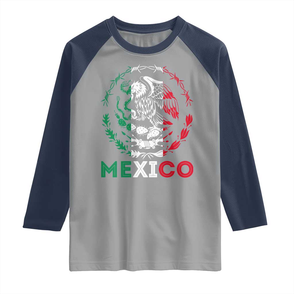 Mexico Coat of Arms Raglan Shirt Eagle Mexican Flag Mexico Heritage Roots TS10 Sport Gray Navy Print Your Wear