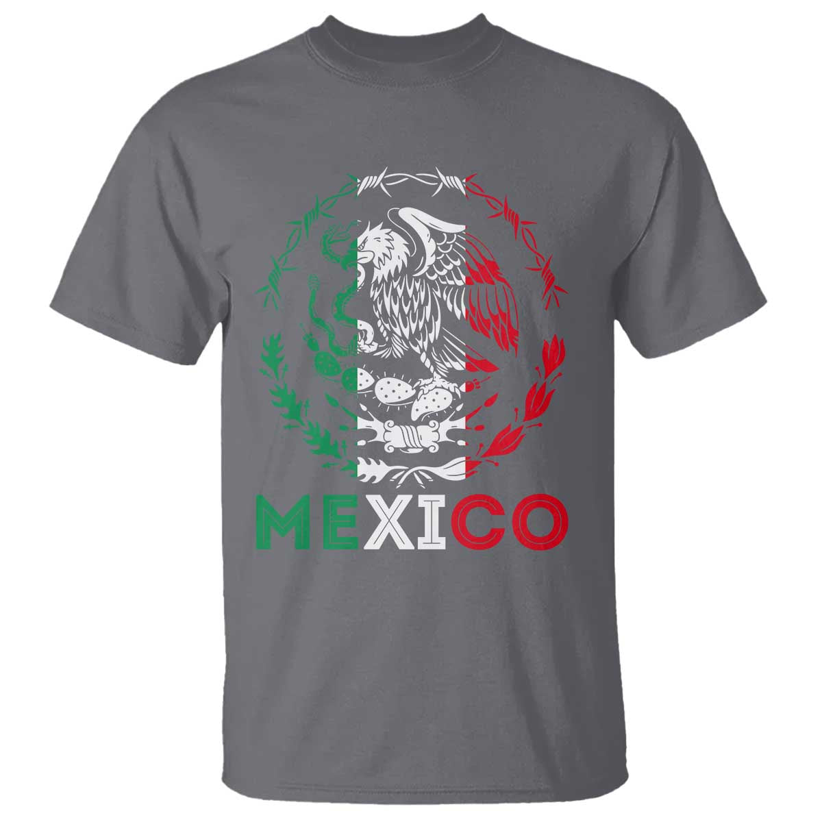 Mexico Coat of Arms T Shirt Eagle Mexican Flag Mexico Heritage Roots TS10 Charcoal Print Your Wear