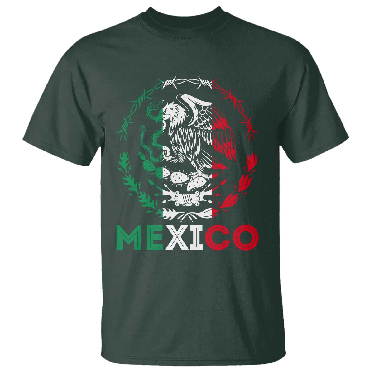 Mexico Coat of Arms T Shirt Eagle Mexican Flag Mexico Heritage Roots TS10 Dark Forest Green Print Your Wear