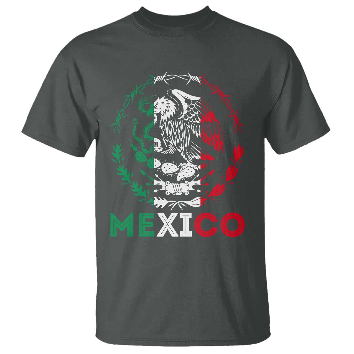 Mexico Coat of Arms T Shirt Eagle Mexican Flag Mexico Heritage Roots TS10 Dark Heather Print Your Wear