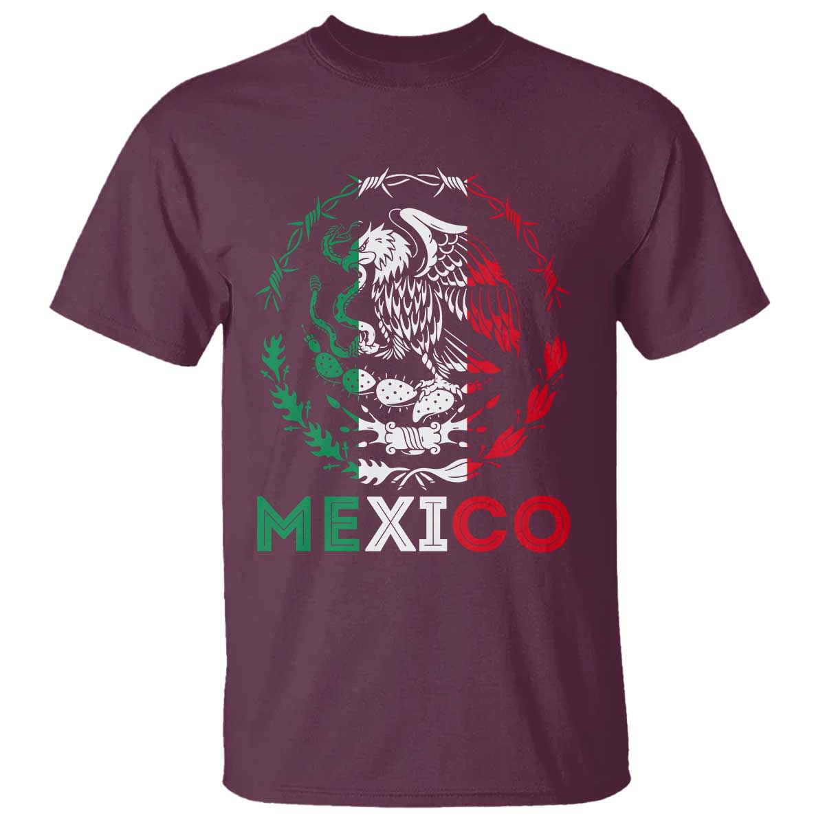 Mexico Coat of Arms T Shirt Eagle Mexican Flag Mexico Heritage Roots TS10 Maroon Print Your Wear