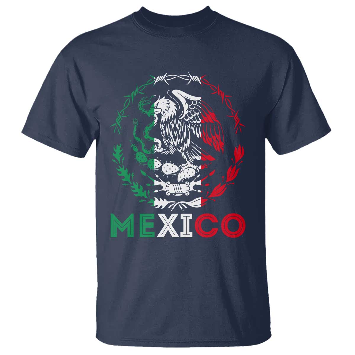 Mexico Coat of Arms T Shirt Eagle Mexican Flag Mexico Heritage Roots TS10 Navy Print Your Wear