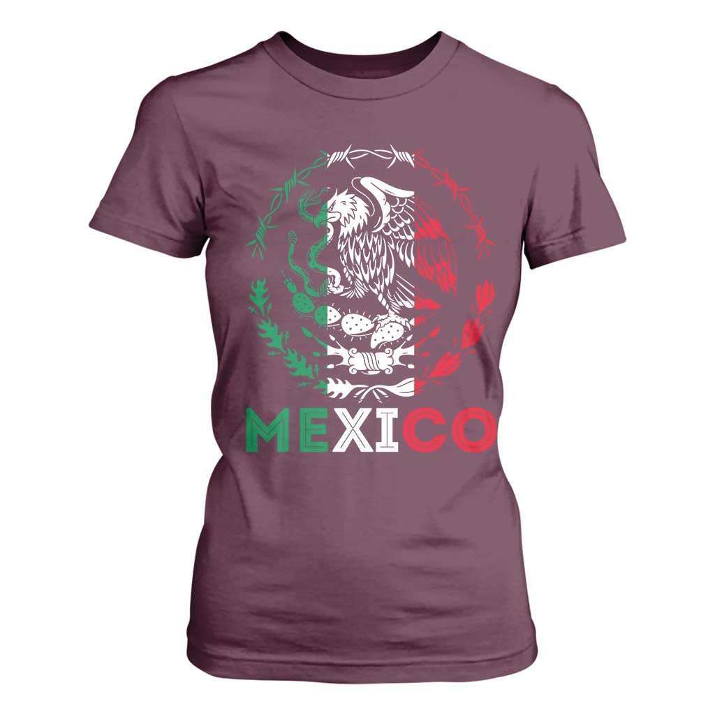 Mexico Coat of Arms T Shirt For Women Eagle Mexican Flag Mexico Heritage Roots TS10 Maroon Print Your Wear