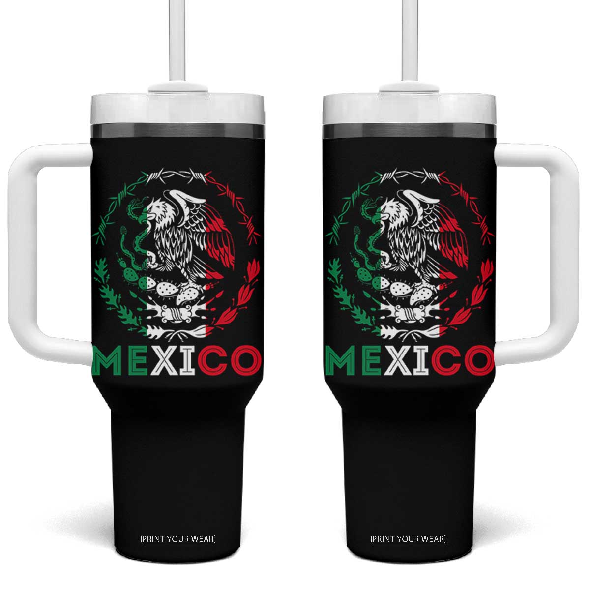 Mexico Coat of Arms Tumbler With Handle Eagle Mexican Flag Mexico Heritage Roots TS10 One Size: 40 oz Black Print Your Wear