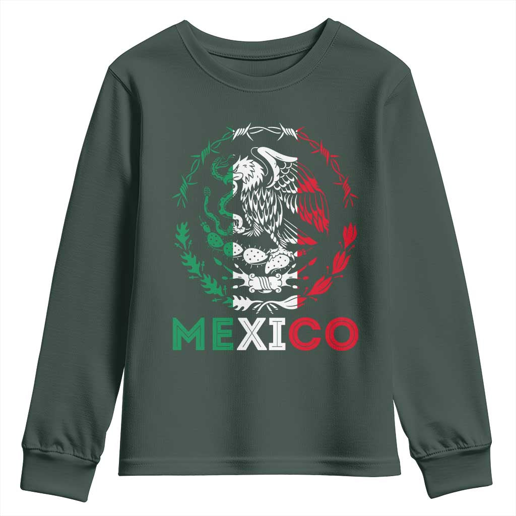 Mexico Coat of Arms Youth Sweatshirt Eagle Mexican Flag Mexico Heritage Roots TS10 Dark Forest Green Print Your Wear