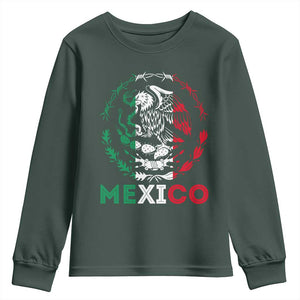 Mexico Coat of Arms Youth Sweatshirt Eagle Mexican Flag Mexico Heritage Roots TS10 Dark Forest Green Print Your Wear