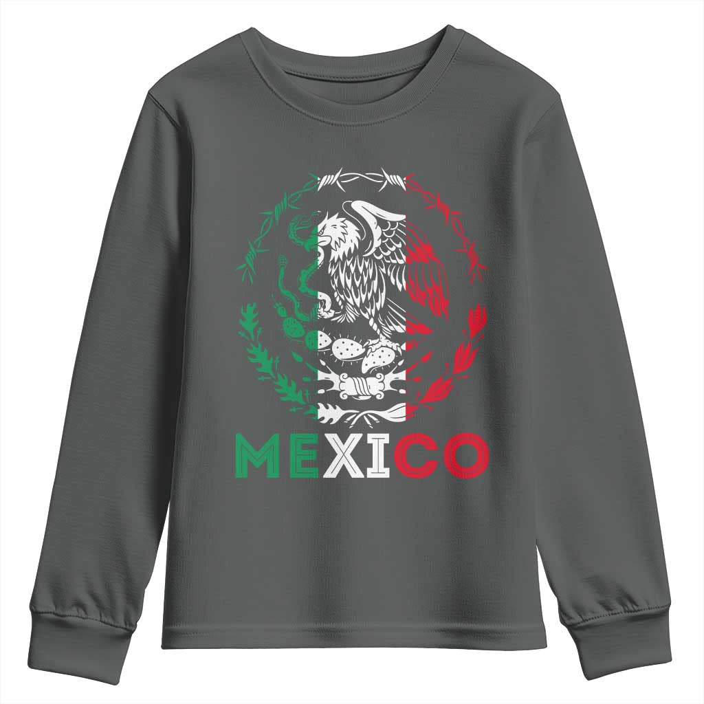 Mexico Coat of Arms Youth Sweatshirt Eagle Mexican Flag Mexico Heritage Roots TS10 Dark Heather Print Your Wear