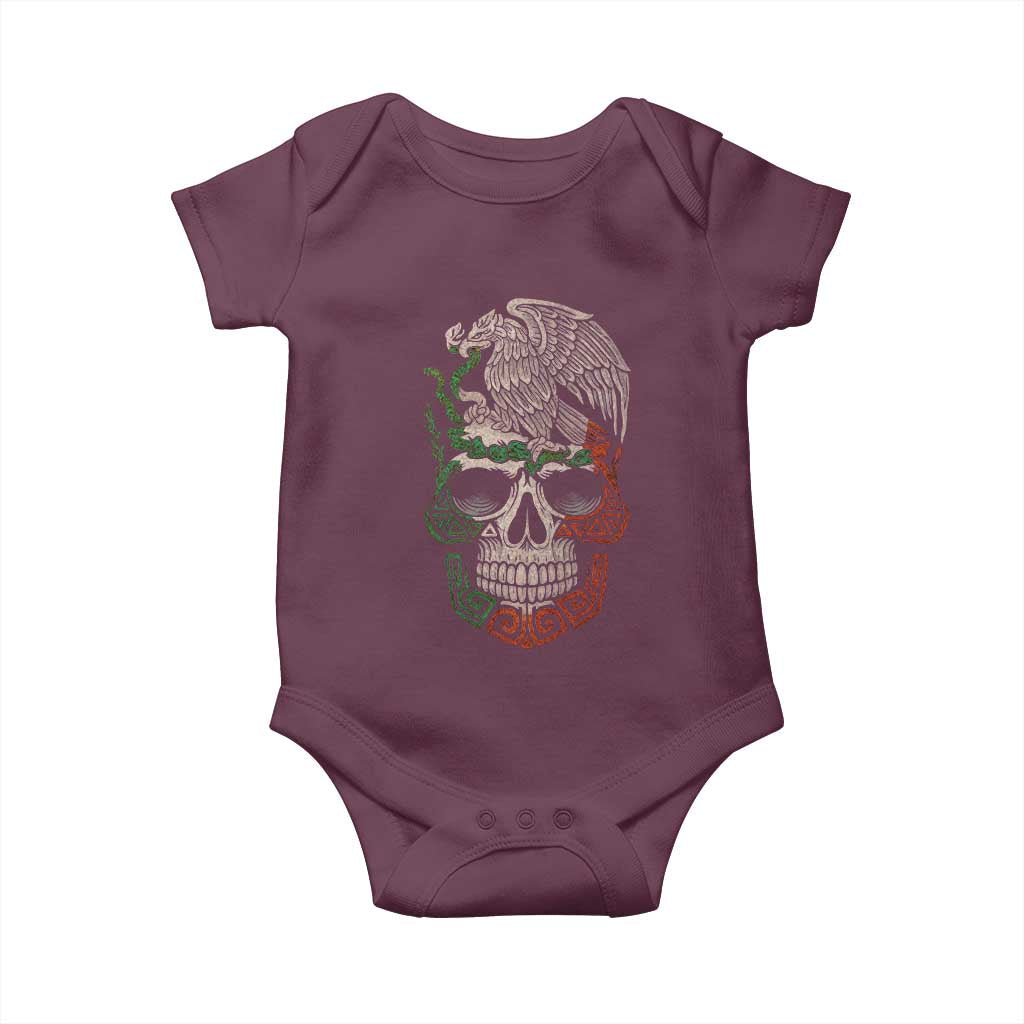 Mexico Coat of Arms Skull Baby Onesie Eagle Mexican Flag Mexico Heritage Roots TS10 Maroon Print Your Wear