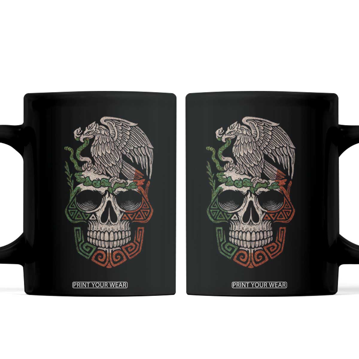 Mexico Coat of Arms Skull Coffee Mug Eagle Mexican Flag Mexico Heritage Roots TS10 Black Print Your Wear