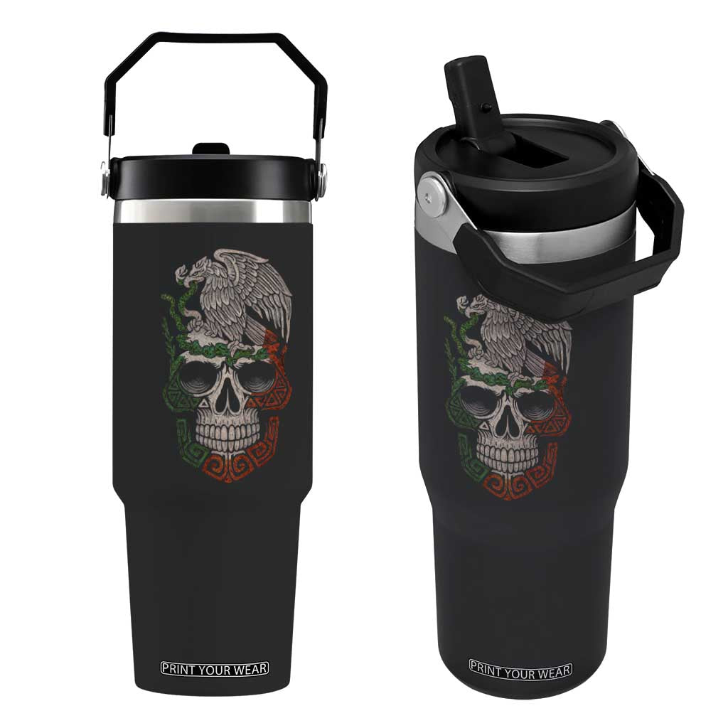 Mexico Coat of Arms Skull Flip Straw Tumbler Eagle Mexican Flag Mexico Heritage Roots TS10 One Size: 30 oz Black Print Your Wear