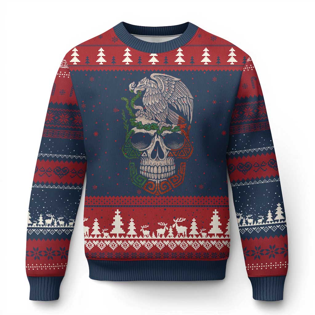 Mexico Coat of Arms Skull Ugly Christmas Sweater Eagle Mexican Flag Mexico Heritage Roots TS10 Navy Red Print Your Wear