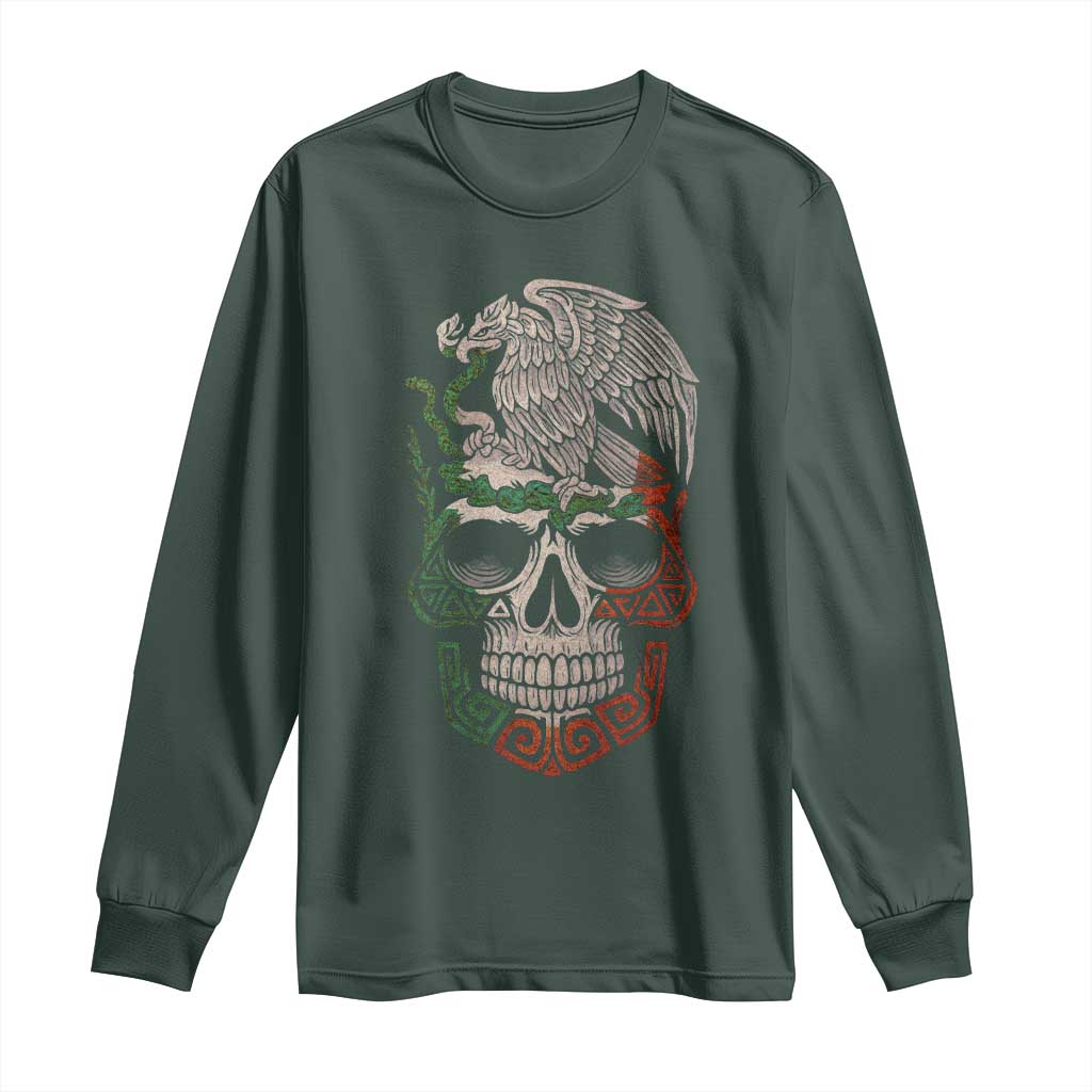 Mexico Coat of Arms Skull Long Sleeve Shirt Eagle Mexican Flag Mexico Heritage Roots TS10 Dark Forest Green Print Your Wear