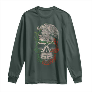 Mexico Coat of Arms Skull Long Sleeve Shirt Eagle Mexican Flag Mexico Heritage Roots TS10 Dark Forest Green Print Your Wear