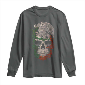 Mexico Coat of Arms Skull Long Sleeve Shirt Eagle Mexican Flag Mexico Heritage Roots TS10 Dark Heather Print Your Wear