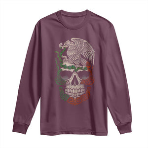 Mexico Coat of Arms Skull Long Sleeve Shirt Eagle Mexican Flag Mexico Heritage Roots TS10 Maroon Print Your Wear