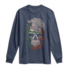 Mexico Coat of Arms Skull Long Sleeve Shirt Eagle Mexican Flag Mexico Heritage Roots TS10 Navy Print Your Wear