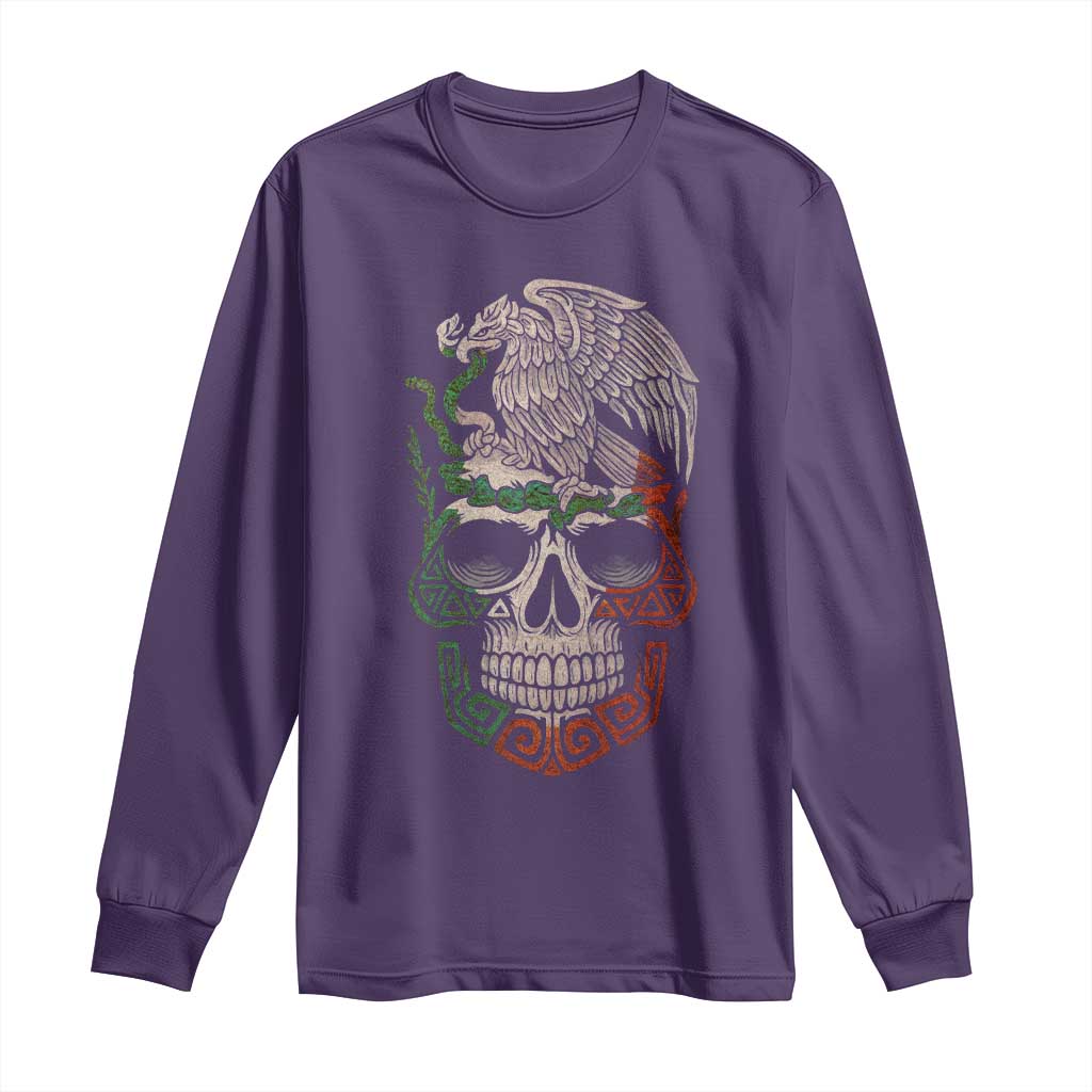 Mexico Coat of Arms Skull Long Sleeve Shirt Eagle Mexican Flag Mexico Heritage Roots TS10 Purple Print Your Wear