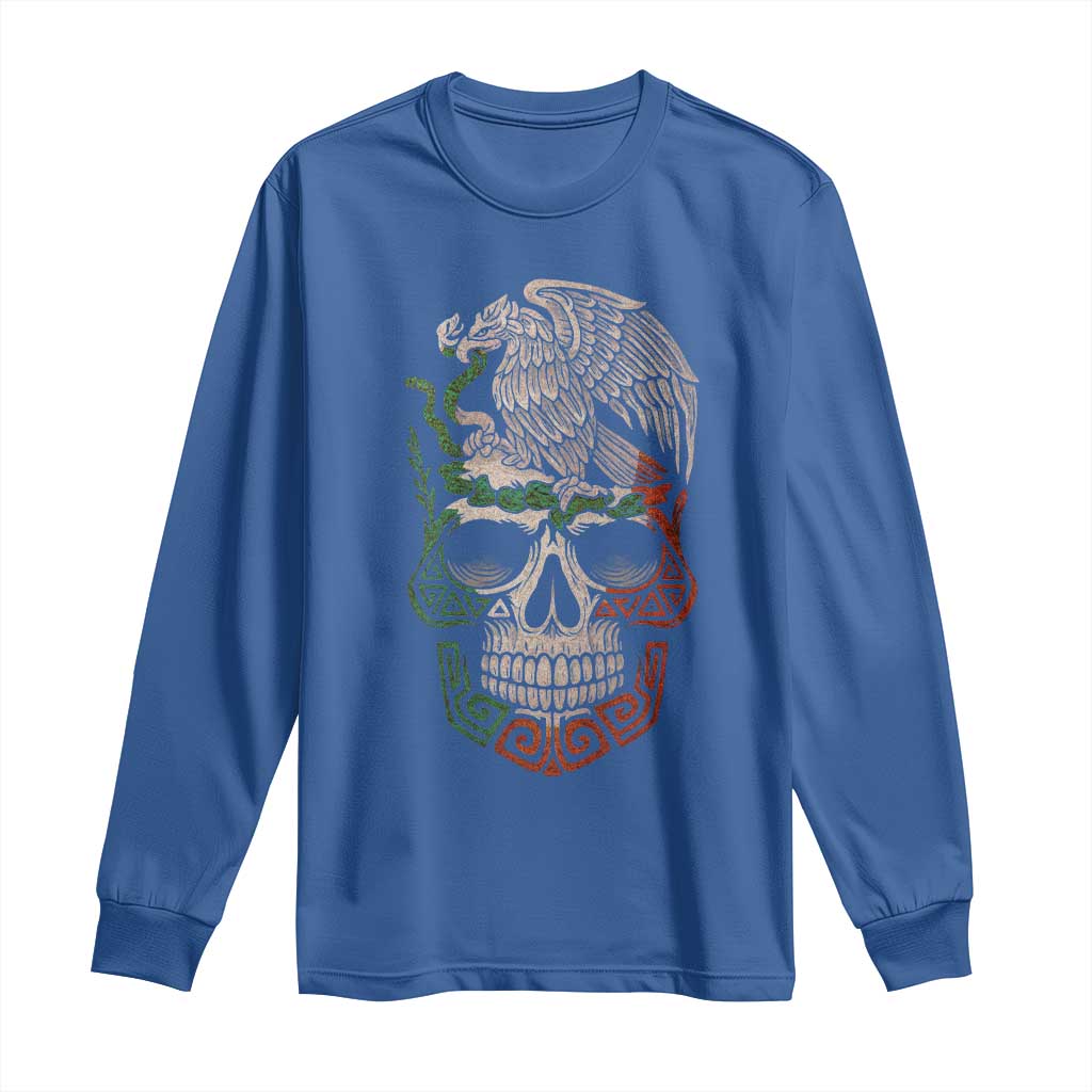 Mexico Coat of Arms Skull Long Sleeve Shirt Eagle Mexican Flag Mexico Heritage Roots TS10 Royal Blue Print Your Wear
