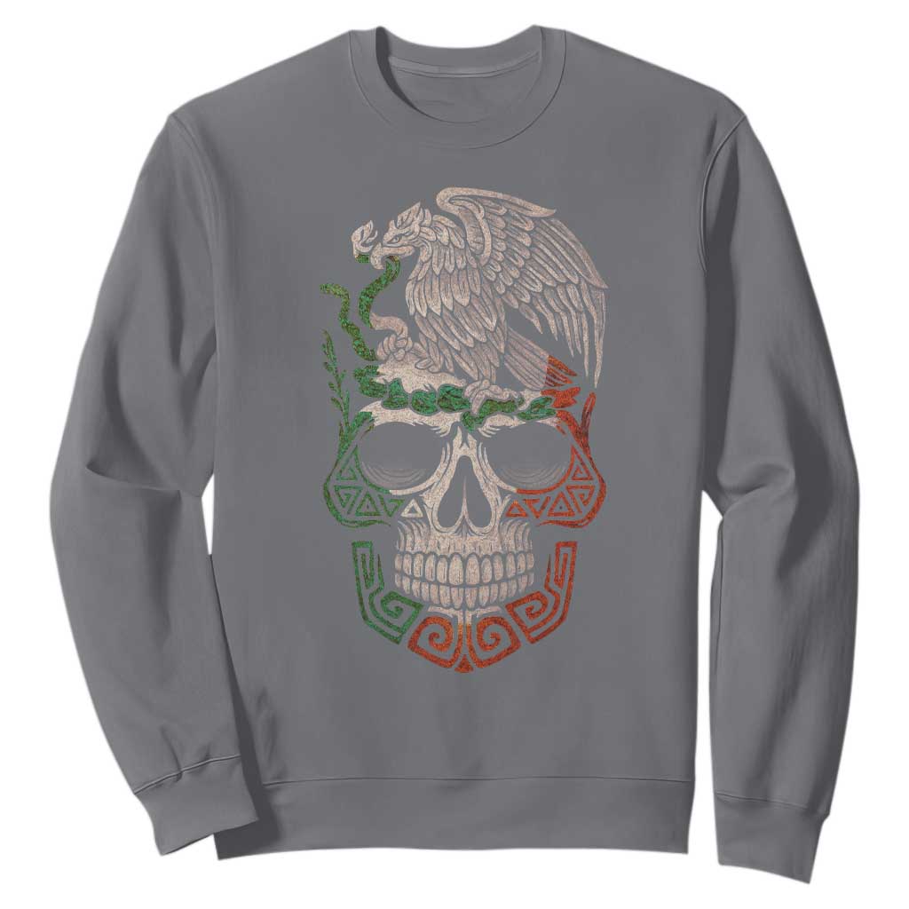 Mexico Coat of Arms Skull Sweatshirt Eagle Mexican Flag Mexico Heritage Roots TS10 Charcoal Print Your Wear