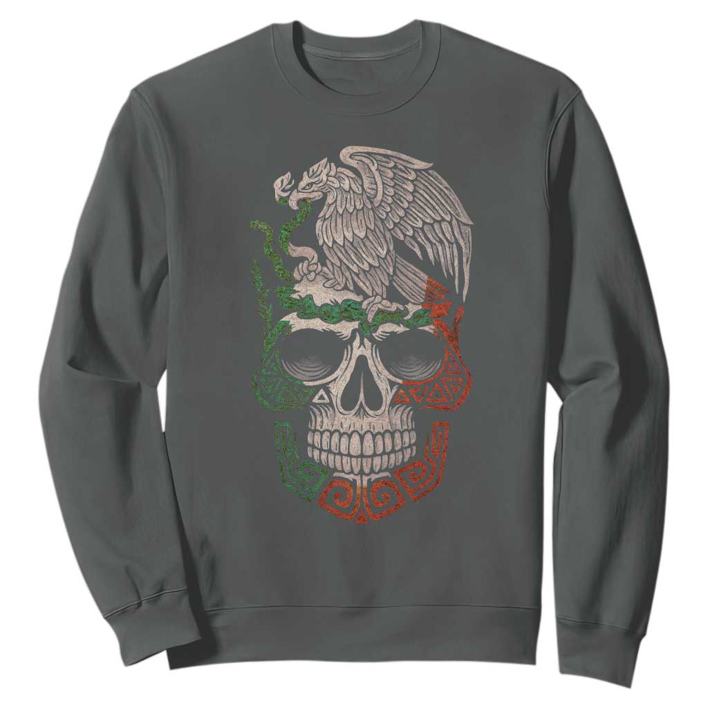 Mexico Coat of Arms Skull Sweatshirt Eagle Mexican Flag Mexico Heritage Roots TS10 Dark Heather Print Your Wear
