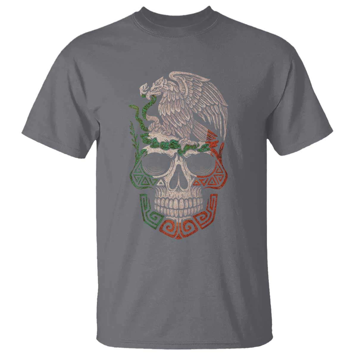 Mexico Coat of Arms Skull T Shirt Eagle Mexican Flag Mexico Heritage Roots TS10 Charcoal Print Your Wear
