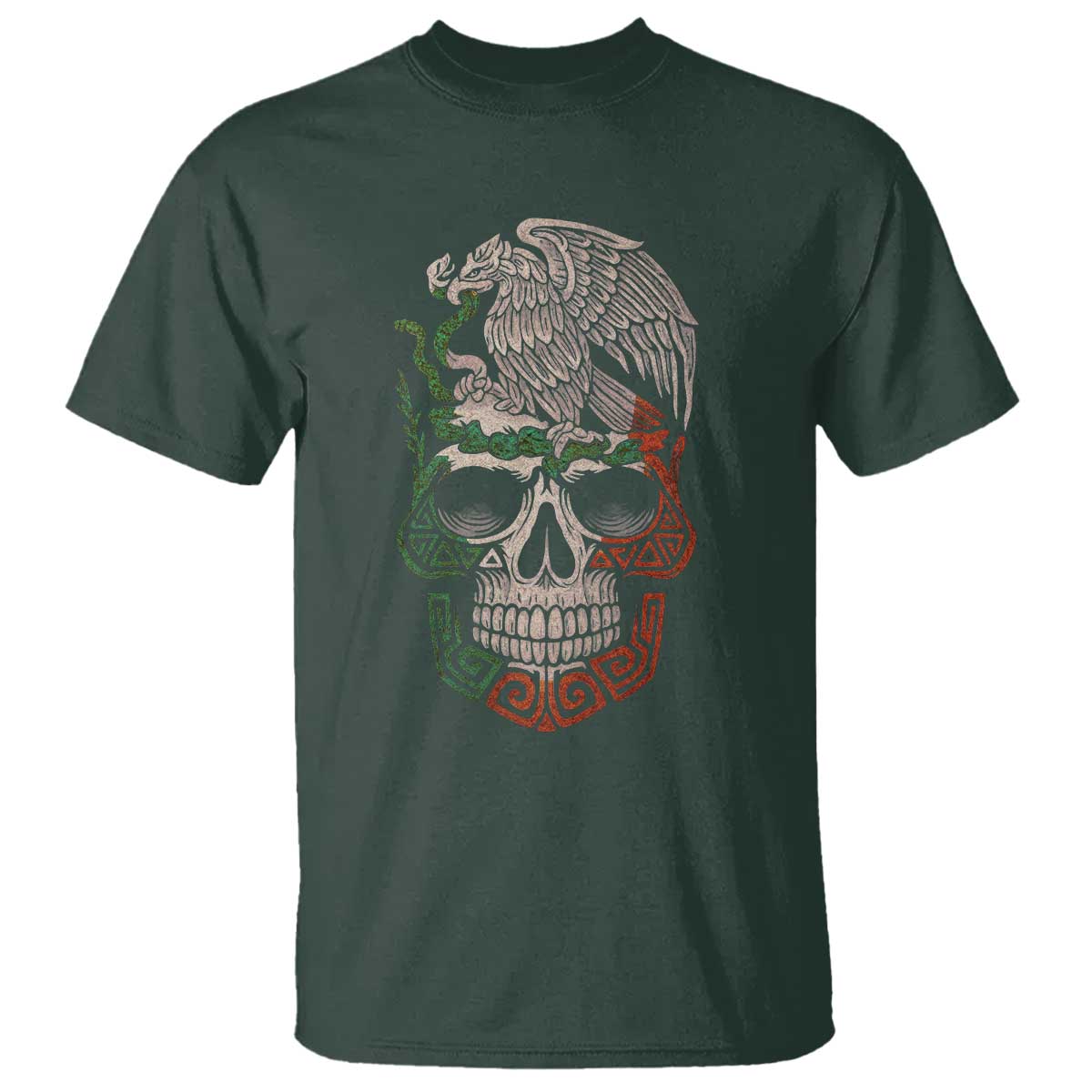 Mexico Coat of Arms Skull T Shirt Eagle Mexican Flag Mexico Heritage Roots TS10 Dark Forest Green Print Your Wear