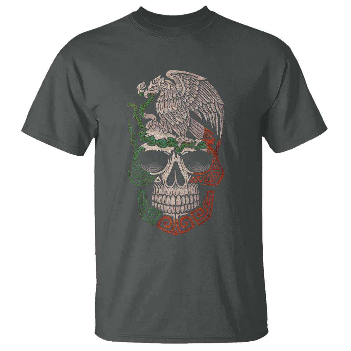 Mexico Coat of Arms Skull T Shirt Eagle Mexican Flag Mexico Heritage Roots TS10 Dark Heather Print Your Wear