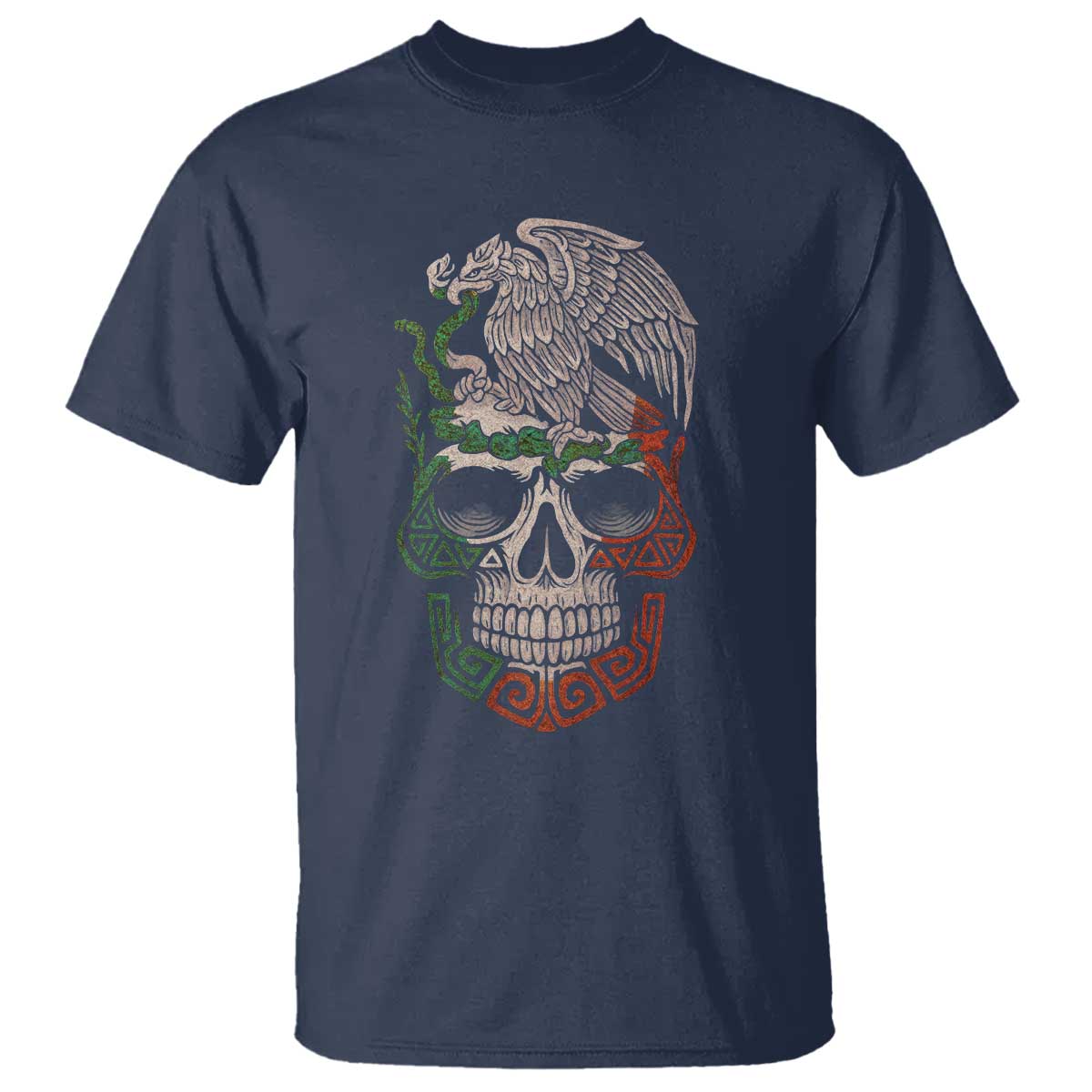 Mexico Coat of Arms Skull T Shirt Eagle Mexican Flag Mexico Heritage Roots TS10 Navy Print Your Wear